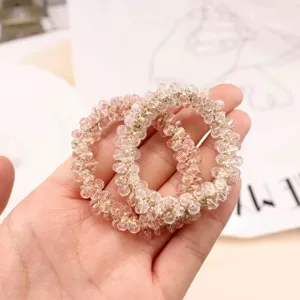 Sparkly pink crystal beaded hair ties, dual-use cute bracelets for daily ponytail styling.