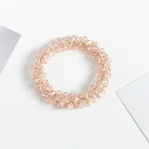 Pink crystal beaded hair tie bracelet dual use versatile hair rope ponytail holder cute accessory