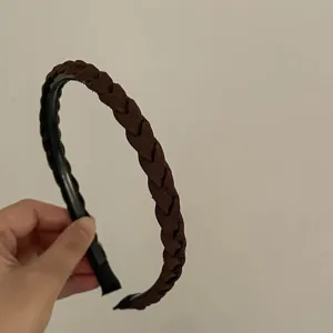Brown braided headband for women, stylish thin hair hoop, elegant summer daily hair accessory.