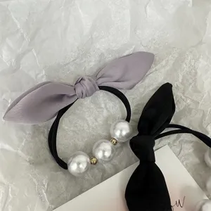 Chic perle noeud cravates de cheveux haute élasticité élégant accessoires de cheveux pour femmes