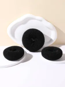 Black mesh hair bun maker donut styling tool set, perfect for elegant daily hairstyles.