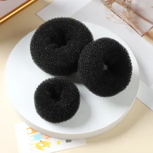 Black hair donut bun maker set, 3 sizes hair styling tools for elegant hair styles.