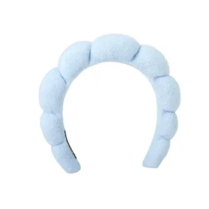Blaues plüschiges Wolken Spa Stirnband, weiches breites Haarband für Gesichtsreinigung und Make-up.