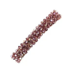 Sparkling crystal beaded hair clip detail view, elegant purple rhinestone design for women.