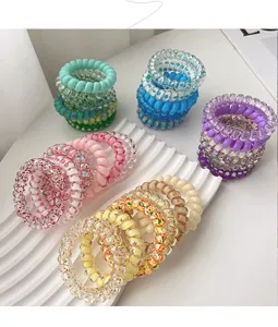 Colorful spiral hair ties, high elasticity durable telephone cord hair bands for women and girls.