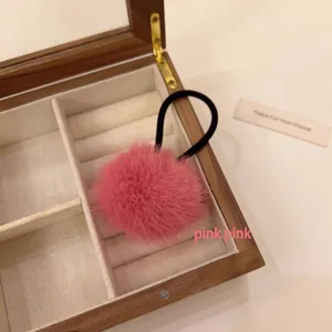 Cute pink plush pom pom hair tie high ponytail elastic hair accessory for daily women