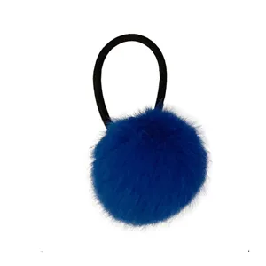 Cute blue fluffy pom-pom hair tie high elasticity rubber band for women daily hair accessories