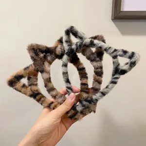 Joli bandeau oreilles de chat pour femme, cerceau à cheveux imprimé animal doux pour le visage.