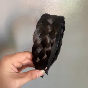 Diadema trenzada negra peluca ancha aro de pelo accesorio para el cabello vintage mujer