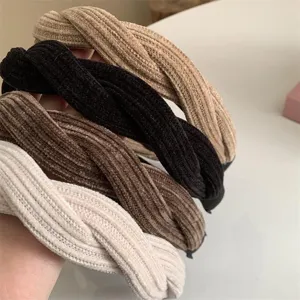 Cerchietto largo intrecciato in ciniglia da donna, elegante fascia per capelli.