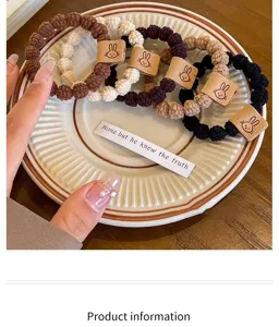 Cute rabbit hair tie scrunchies high elasticity durable rubber bands for women daily use detail view