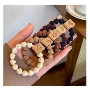 Cute rabbit hair ties set, high elastic beaded hair ropes for women daily styling details.