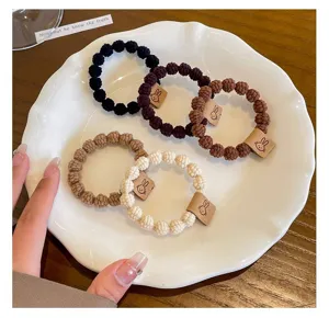 Cute rabbit hair ties high elasticity durable beaded hair scrunchies set for women girls