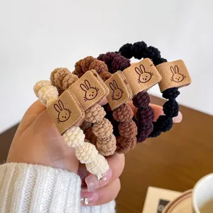 Cute rabbit hair ties for women, high elasticity plush hair scrunchies, durable hair accessories.