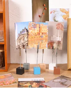 Supporto per memo in filo con base in legno supporto foto scrivania porta carte desktop