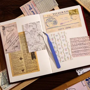 Vintage scrapbooking material paper set for DIY journal decoration and background crafting.