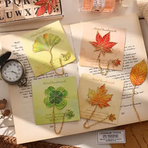 Vintage Metal Leaf Bookmark With Chain Pendant Retro Plant Book Page Marker Reader Stationery Gift