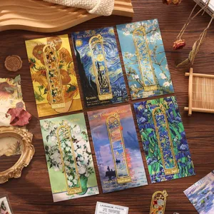 Vintage hollow metal bookmarks with oil painting backing cards, exquisite gifts.