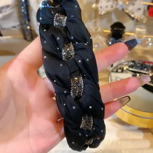 Zwarte strass gevlochten haarband hoge kroon haarhoepel elegante haaraccessoires voor vrouwen