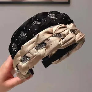 Strass gevlochten haarband voor vrouwen, elegante brede haarhoepel glanzende haaraccessoire.