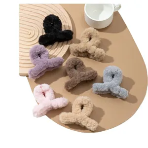 Pinza de pelo de peluche invierno gran clip de cabello conjunto accesorio estilo para mujer