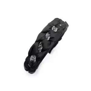 Zwarte strass gevlochten haarband vrouwen gewatteerd elegante haaraccessoires hoepel