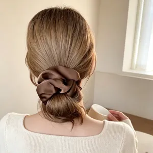 Elegant Satin Scrunchies Minimalist Solid Color High Elasticity Hair Ties Sweet Ruffle Edge Ponytail Holder Hair Accessories For Women