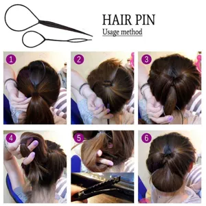 Dettaglio strumento per capelli con guida passo-passo per trecce e acconciature fai-da-te.