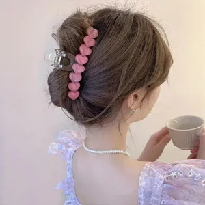 Grazioso fermaglio per capelli a cuore rosa per donna, grande molletta per capelli elegante.