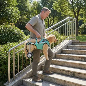 Pet dog wheelchair mobility harness for disabled injured senior dogs detail outdoor scene