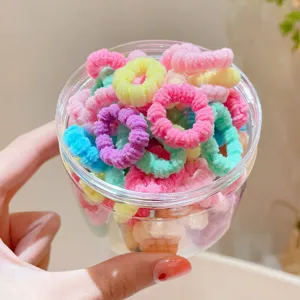 Mini elastici per capelli in peluche colorato per bambini, elastici in vaso trasparente.