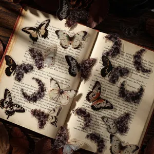 Adesivi PET a farfalla per diario, scrapbook e decorazione artigianale in stile vintage.