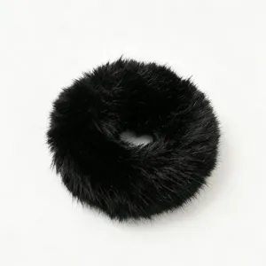 Black plush hair scrunchie made of faux mink fur, soft and fluffy hair tie for women and girls.