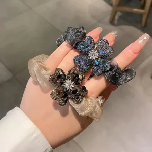 Glitzernde Kristall vierblättrige Kleeblatt Haargummis elegante Netz Haarbänder Damen design