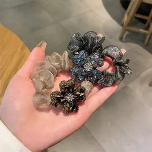 Glänzendes Strass Vierblättriges Kleeblatt Haargummi, elegante Organza Haar-Accessoires.
