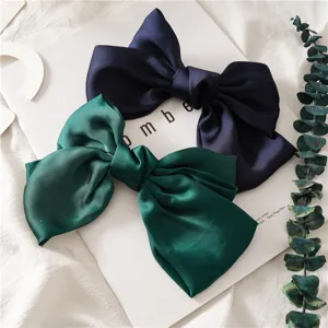 Elegante fermaglio per capelli con fiocco in satin per donna, grande molletta blu e verde.