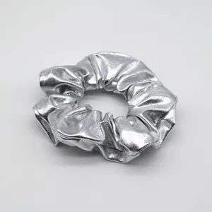 Silver metallic scrunchie shiny hair tie fashion hair accessories for women girls daily wear