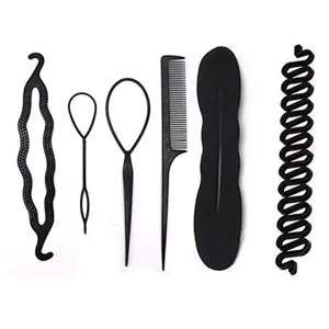 Set di 6 strumenti per acconciature nere con ciambella per capelli in spugna dettaglio.