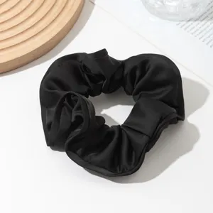 Black satin scrunchie minimalist hair tie elegant ponytail holder fashion hair accessories