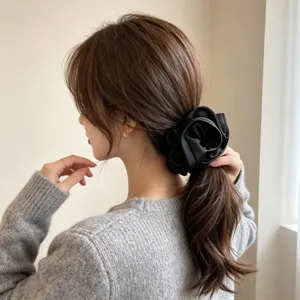 Dames Grote Satijn Houtoor Rand Scrunchie Elegant Effen Kleur Haarelastiek Hoge Elasticiteit Paardenstaart Houder Koreaanse Stijl Haaraccessoires