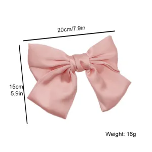 Fiocco per capelli in raso rosa da donna, grande molletta elegante accessorio moda.