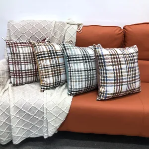 Chenille plaid throw pillow cover decorative square cushion for sofa bedroom home decor