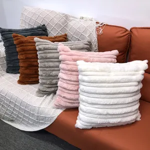 Plush striped throw pillow cover soft faux fur cushion case for living room sofa bedroom decor