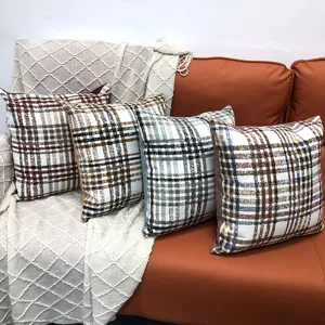 Chenille plaid throw pillow cover for living room sofa bedroom bedside decorative cushion.