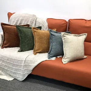 Chenille Kissenbezug einfarbig Dekokissen Huelle fuer Sofa Wohnzimmer Heimtextilien weich