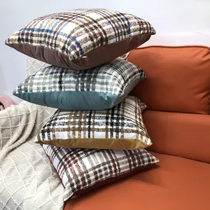 Chenille plaid throw pillow cover for living room sofa bedroom decorative cushion case.