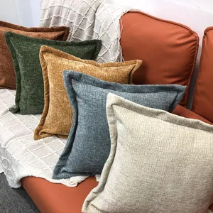 Chenille Kissenbezug einfarbig paspeliert Kissenhuelle fuer Wohnzimmer Sofa Heimtextilien