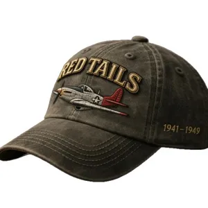 Vintage washed cotton baseball cap with embroidered plane and letters design for outdoor sun protection.
