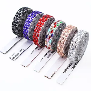 Self-adhesive crystal rhinestone strip 1cm DIY glitter diamond sticker for clothes decor