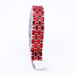 Red crystal rhinestone ribbon self-adhesive diamond strip 1cm width for DIY crafts apparel.